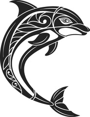 A Minimalist Dolphin fish icon Design. dolphin black Silhouette vector art Illustration with white background.