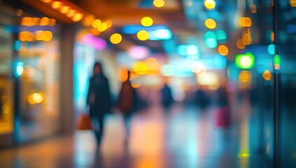 Abstract Blurred City Lights and People Night Shopping Mall