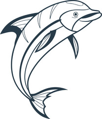 A Minimalist Dolphin fish icon Design. dolphin black Silhouette vector art Illustration with white background.