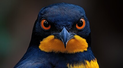 Fierce Asian bird close-up, dark background. Wildlife photo for nature documentaries
