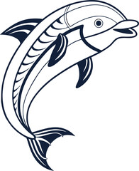A Minimalist Dolphin fish icon Design. dolphin black Silhouette vector art Illustration with white background.