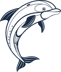 A Minimalist Dolphin fish icon Design. dolphin black Silhouette vector art Illustration with white background.