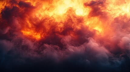 Fiery orange smoke swirls, dark background, abstract art, design element