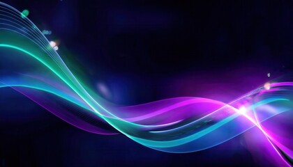 Naklejka premium vibrant neon light wave with dynamic purple and teal streaks on a dark background, perfect for futuristic digital designs