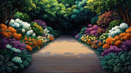 Fototapeta premium Exploring a vibrant garden by the tranquil riverbank