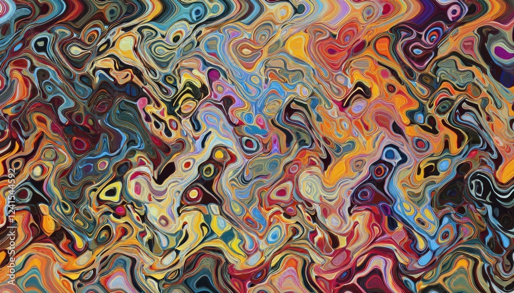 Poster vivid abstract fluid swirl with dynamic colorful patterns, ideal for modern wall art, digital backgrounds, and textiles

