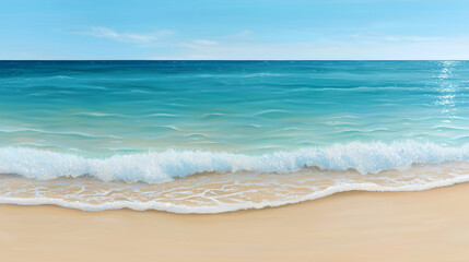 Fototapeta premium Captivating Sunlit Beach Scene with Golden Sand and Turquoise Waves