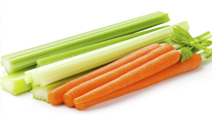 Fresh carrots and celery arranged together, showcasing vibrant colors and healthy appeal