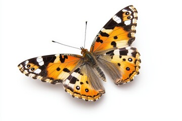 Naklejka premium A vibrant orange butterfly perched gracefully, showcasing detailed wings and patterns.