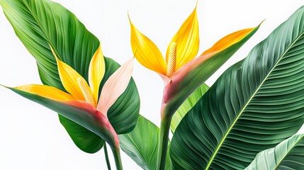 an illustration of a tropical plant with yellow flowers on a white background photo 
