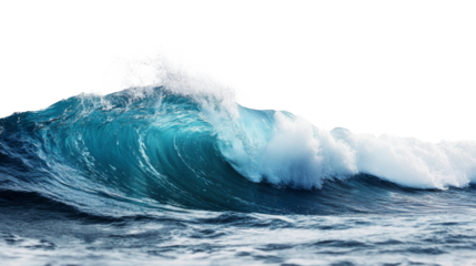 Powerful ocean wave crashing on transparent background