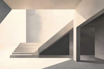 Fototapeta premium Sunlight casting geometric shadows on a concrete building exterior