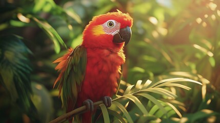 Obraz premium bright-eyed parrot perched on a branch, feathers vivid and shiny, with a cheerful expression