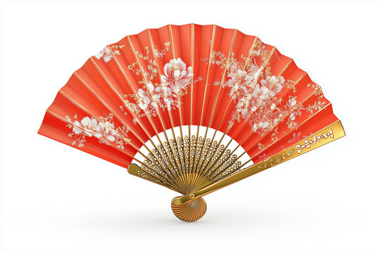 Decorative red fan with floral design