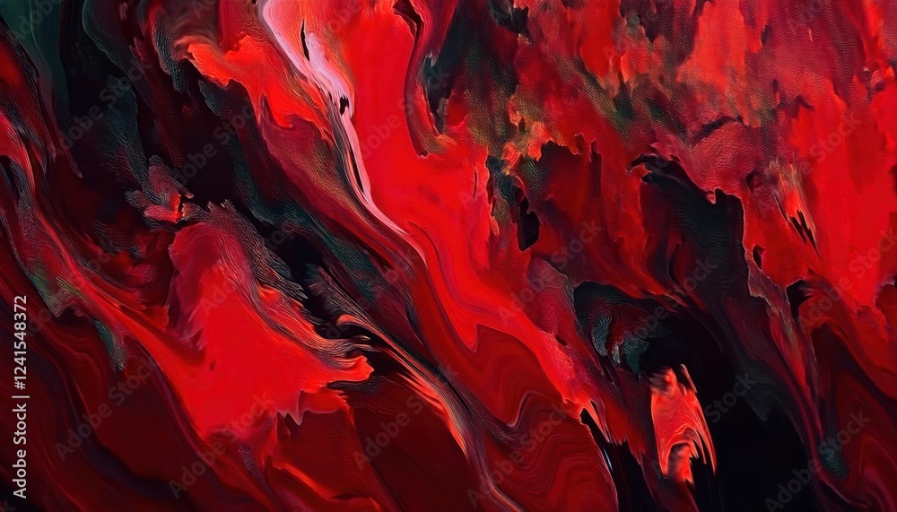 Aufkleber abstract red fluid motion with black highlights, dynamic flow pattern resembling molten lava or bloo
