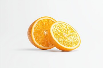 Fototapeta premium A vibrant, fresh orange cut in half, showcasing its juicy, bright interior against a clean, white background.