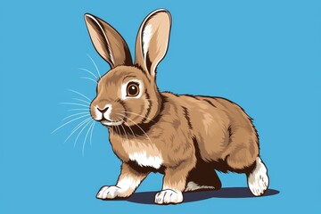 Obraz premium Charming cartoon bunny with gray outline and white spots on soft baby blue background