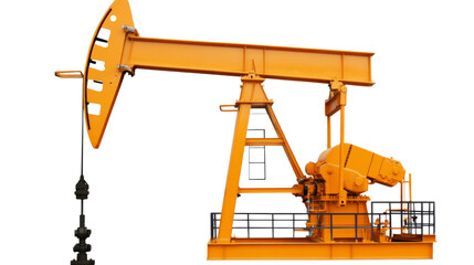 Bright orange oil pump jack on transparent background