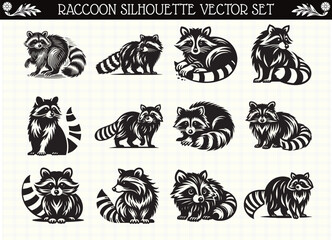 Raccoon Silhouette Black Color Wildlife Clipart for Logos and Designs