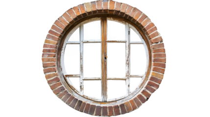 Circular brick window with transparent background