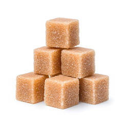 Brown sugar cubes stack isolated on white background