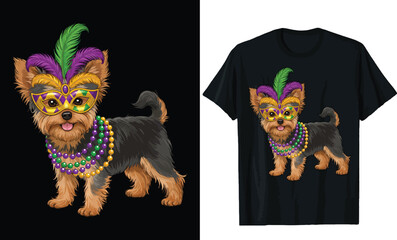 Mardi Gras Yorkshire Terrier T-Shirt Design