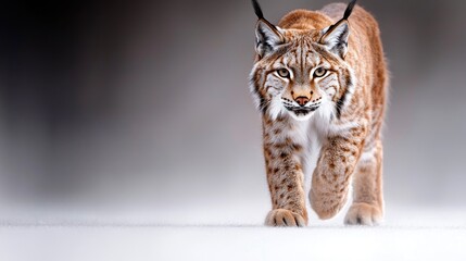 Obraz premium Lynx walking in winter forest, wildlife scene