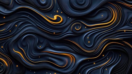 Fototapeta premium Dynamic abstract waves with gold accents digital art dark background modern aesthetic