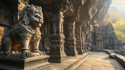 Fototapeta premium A mystical book highlights Ellora Caves, monasteries, and Coorg coffee plantations.