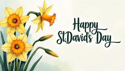 St. David’s Day greeting card with illustrated daffodils