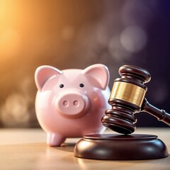 Judicial 3d gavel and piggy bank