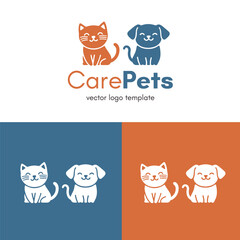 Cute dog and cat logo template. Design for a veterinary clinic, shelter, pet store. Vector illustration.