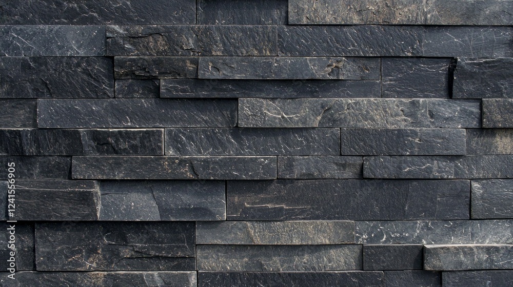 Poster a beautifully arranged black stone wall showcases various textured layers, exuding a contemporary ch