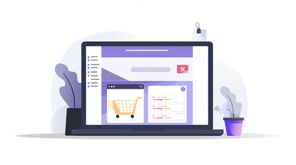 E-commerce website interface on a laptop screen with shopping cart.


