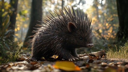 Adorable Porcupine in a Lush Forest Setting