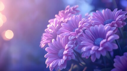 Obraz premium Purple and white chrysanthemums, vibrant colors, macro photography 
