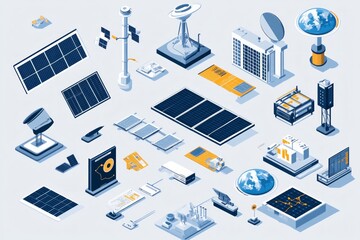 Fototapeta premium Isometric Illustration of Futuristic Space Technology Components and Systems