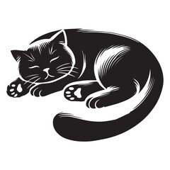 Sleeping Cat Silhouette with Swirling Tail Illustration