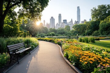 Exploring urban parks flower gardens in a contemporary landscape