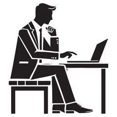 Silhouette of a Businessman Working on a Laptop