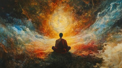 Abstract artistic representation of Buddha in meditation