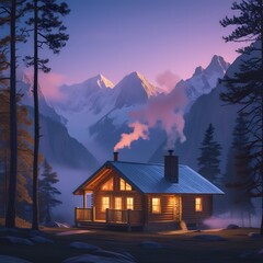 house in the mountains at night