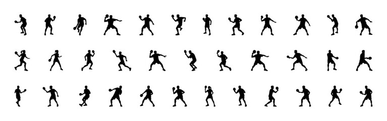 Table tennis players silhouettes. Man playing tennis collection. Vector illustration.