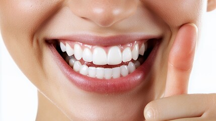 Obraz premium close up photo of a young woman smiling with white teeth 