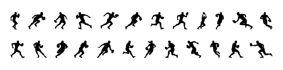 Rugby player silhouettes. Sports athlete collection. Vector illustration.