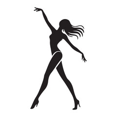 Elegant Woman Silhouette in Dancing Pose Vector Art