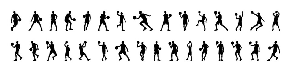 Basketball player silhouettes. Player throwing ball. Vector illustration.