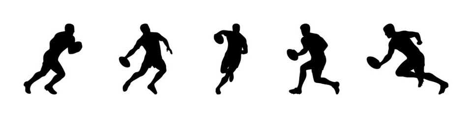 Rugby player silhouettes. Sports athlete collection. Vector illustration.