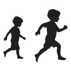 Two Children Running Silhouette Illustration Vector