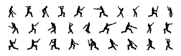 Cricket player silhouettes. Sports athlete collection. Vector illustration.